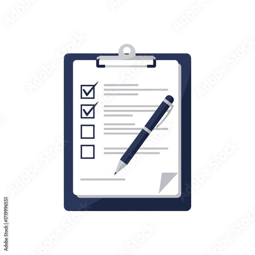 Checklist clipboard with pen, ready for tasks and notes.