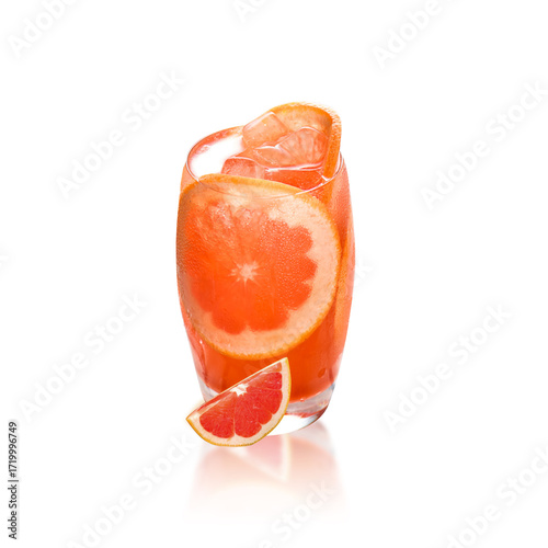 Fresh grapefruit juice tea, isolated cold beverage with citrus garnish