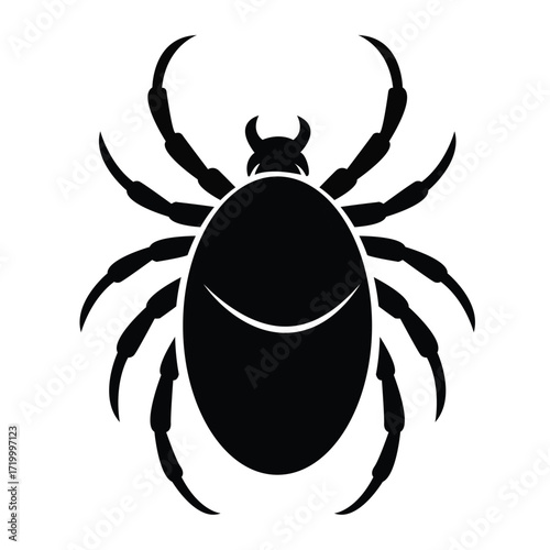  A black silhouette of a tick or bug with eight legs