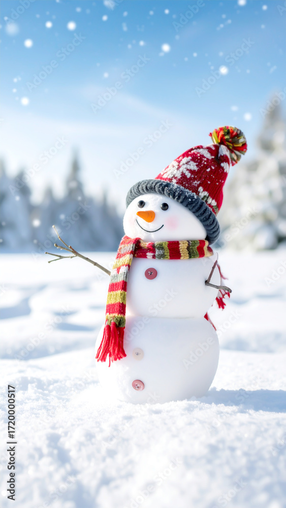Fototapeta premium Schneemann in Winterlandschaft 