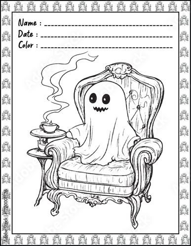 Spooky Cutie Bold & Easy Coloring Page with Cute Animals for Adults and Kid. High resolution (300 DPI), Ready to print on standard 8.5x11-(A4) inch paper With (No Bleed), Black and White. Vector 