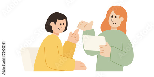 Vector cartoon illustration of teamwork people talking and discussing together. Collaboration, communication, and business concept.