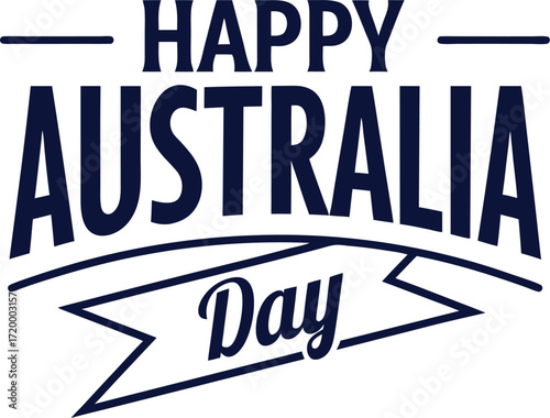 Vector art of happy australia day text with banner and lines