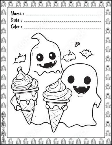 Spooky Cutie Bold & Easy Coloring Page with Cute Animals for Adults and Kid. High resolution (300 DPI), Ready to print on standard 8.5x11-(A4) inch paper With (No Bleed), Black and White. Vector 