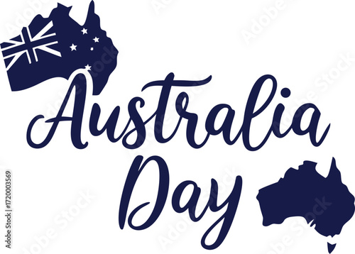 Vector art of australia day text and map with australian flag