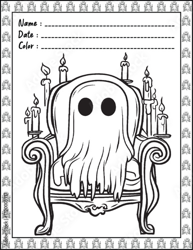Spooky Cutie Bold & Easy Coloring Page with Cute Animals for Adults and Kid. High resolution (300 DPI), Ready to print on standard 8.5x11-(A4) inch paper With (No Bleed), Black and White. Vector 