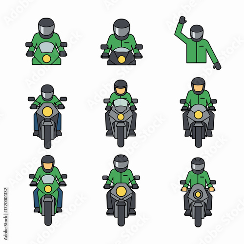Motorcycle Rider Illustrations Various Poses and Perspectives of Motorcyclists for Design