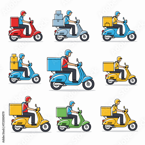 Delivery Service A Colorful Array of Scooters Ready to Deliver Packages and Food Across the City