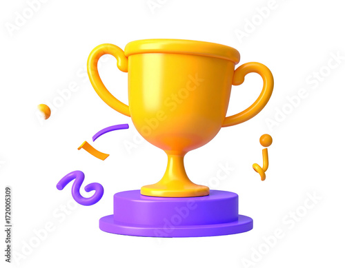 Gold trophy cup isolated on white background for winner success and achievement in competition