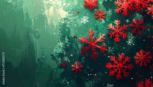 Vibrant winter holiday banner featuring decorative evergreen foliage, glittering snowflakes, and a warm seasonal message on a charming green backdrop