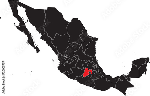 State of Mexico Region on Mexican Map