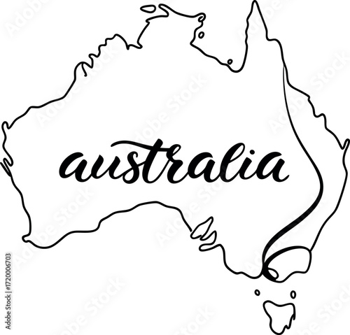Vector art of outline map of australia with the word australia written inside