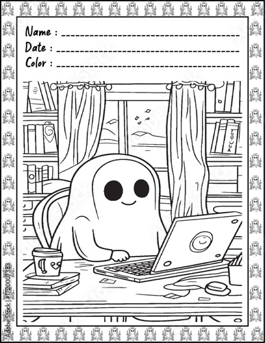 Spooky Cutie Bold & Easy Coloring Page with Cute Animals for Adults and Kid. High resolution (300 DPI), Ready to print on standard 8.5x11-(A4) inch paper With (No Bleed), Black and White. Vector 