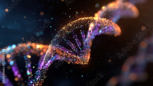 glowing dna helix particles abstract