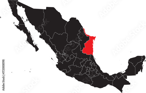Tamaulipas State Region on Mexico Map