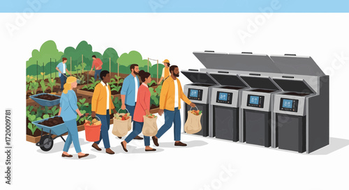 Farming community and automated checkout systems for sustainable urban agriculture