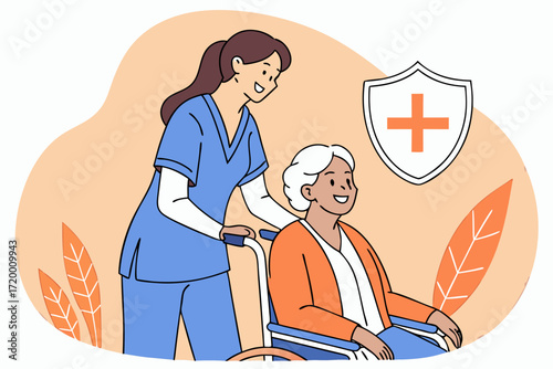 Modern Medical Illustration with Elderly Care Scene