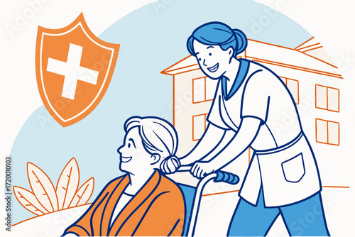 Compassionate Nurse Vector with Wheelchair Patient