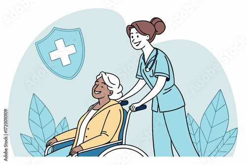 Friendly Caregiver Vector Illustration with Senior