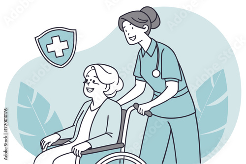 Hospital Care Vector Scene with Blue Background