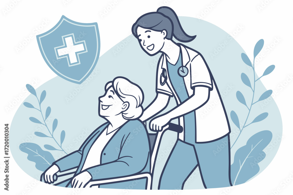 Obraz premium Hospital Worker and Senior Woman Vector Art