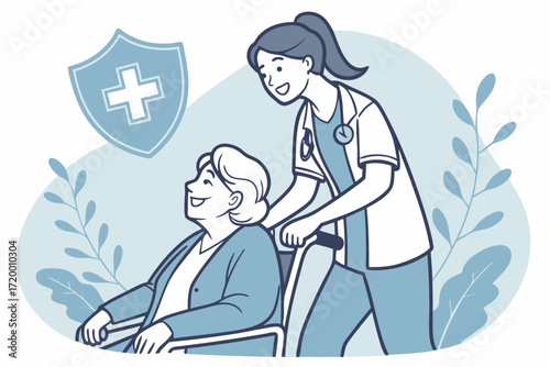 Hospital Worker and Senior Woman Vector Art