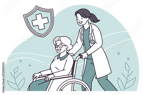 Friendly Nursing Care Vector Illustration