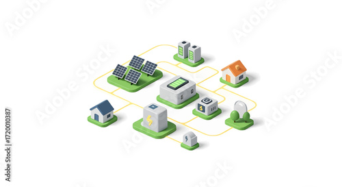 Isometric Green Energy Network Illustration for Sustainable Living