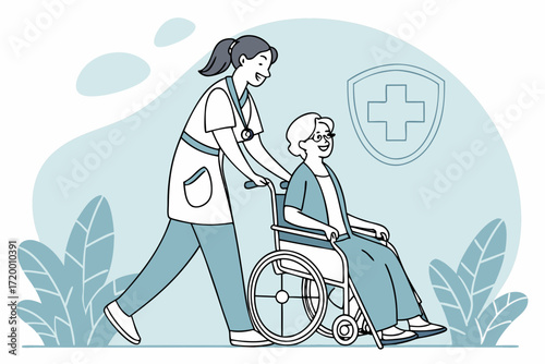 Blue Themed Healthcare Vector with Caregiver