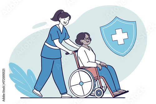 Minimalist Medical Vector with Caregiving Scene