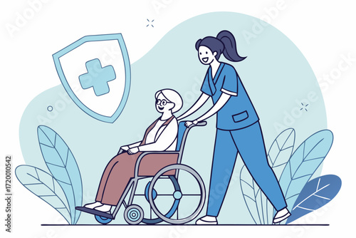 Flat Design Medical Worker Helping Patient