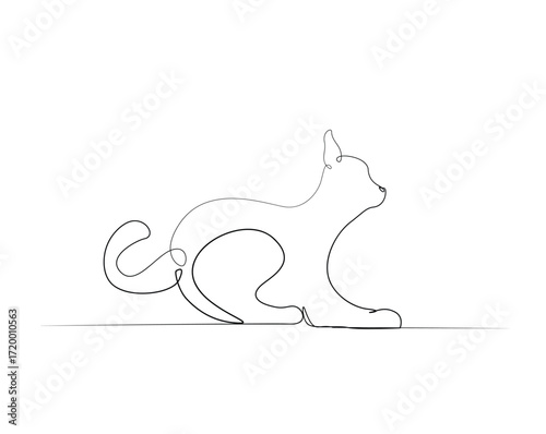 Cute cat outline illustration. Continuous line drawing of cute kitty.