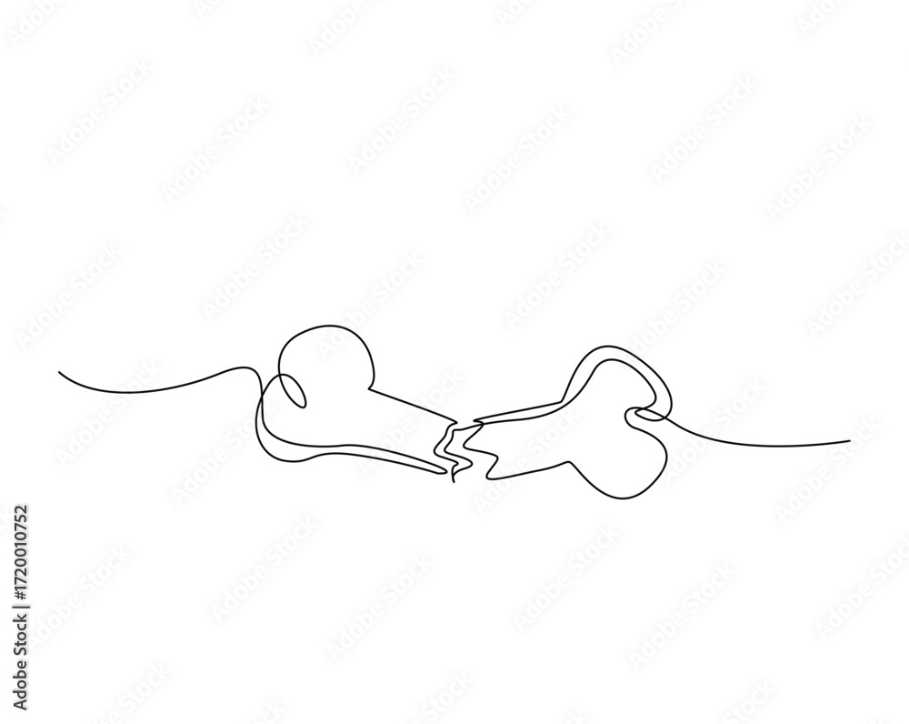 Obraz premium Broken bone outline illustration. Continuous line drawing of broken human bone.