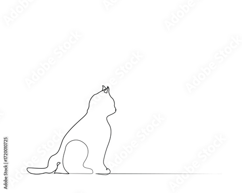 Cute cat outline illustration. Continuous line drawing of cute kitty.