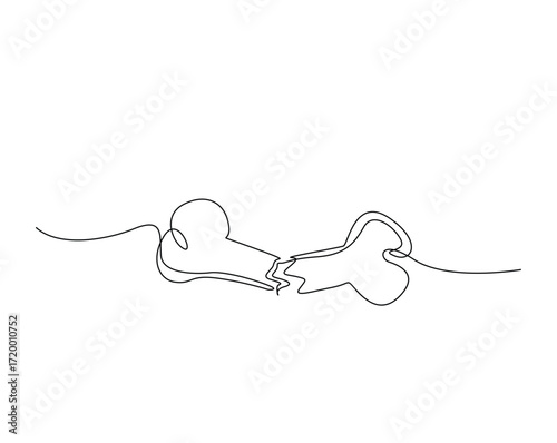 Broken bone outline illustration. Continuous line drawing of broken human bone.