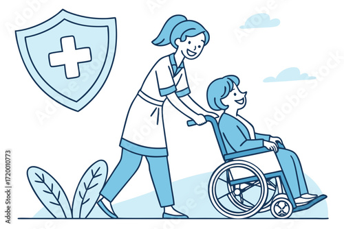 Clinical Help Vector with Nurse and Wheelchair