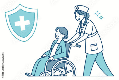 Hospital Worker Pushing Elderly Woman Vector