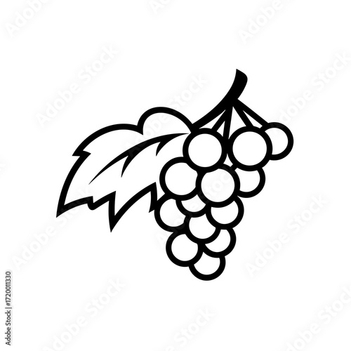 Simple black and white icon of grapes with a leaf