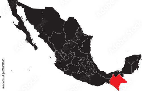Chiapas State Region on Mexico Map
