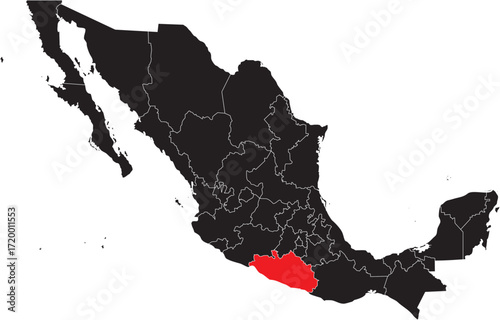 Guerrero State Region on Mexico Map