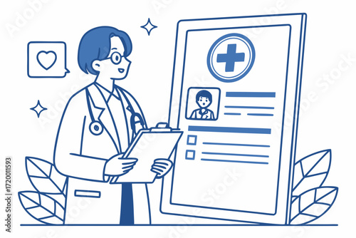 Medical Record Vector with Doctor and Plus Symbol