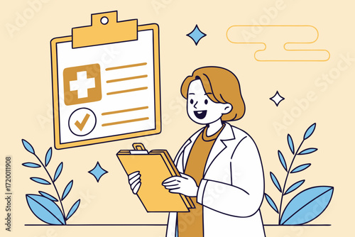 Doctor Checking Medical Report Vector Illustration