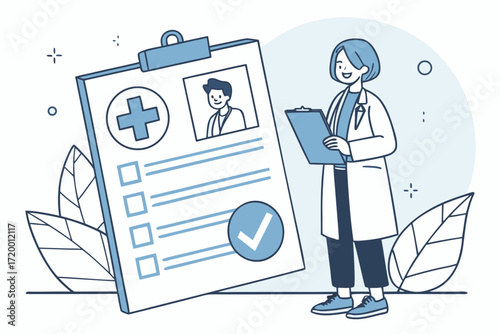 Flat Design Doctor and Report Vector for Clinics