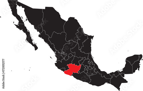 Michoacán State Region on Mexico Map