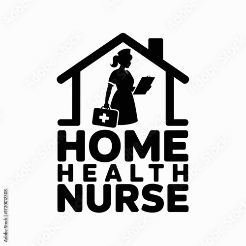 Home health nurse silhouette inside house icon with medical bag