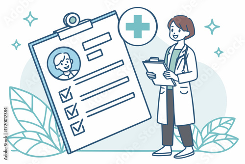 Health Record Flat Vector with Professional Doctor