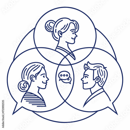 Illustration of three people communicating and sharing ideas