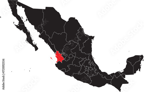 Nayarit State Region on Mexico Map
