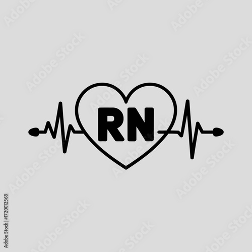 Registered nurse rn heartbeat symbol with ecg line