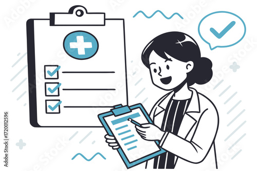 Clinical Report Illustration with Doctor and Icon